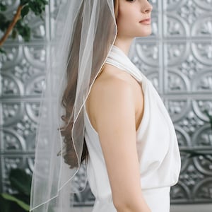 1-Layer Pencil Edge Wedding Veil • Light Ivory Bridal Veil • Fingertip, Elbow or Knee • VB-422 image 4