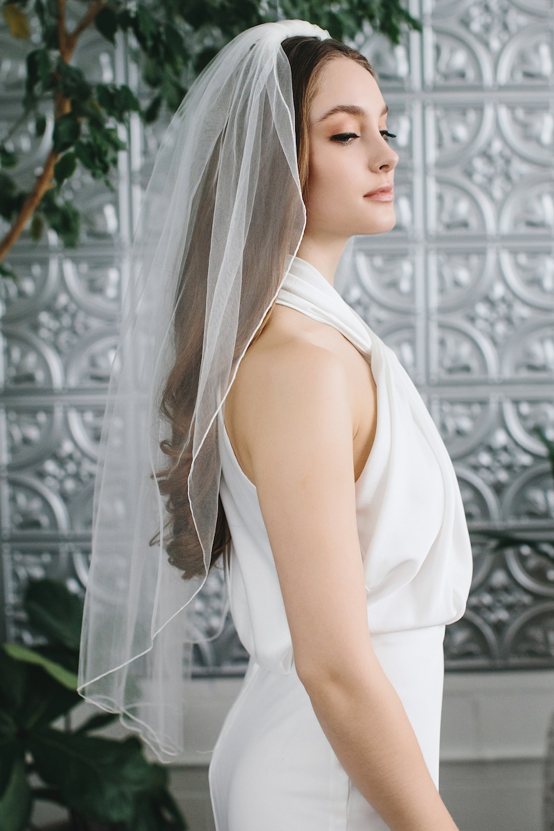 1-Layer Pencil Edge Wedding Veil • Light Ivory Bridal Veil • Fingertip, Elbow or Knee • VB-422 image 4