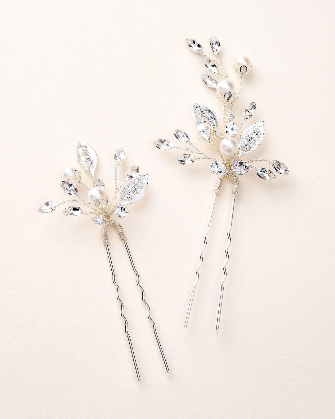 Pearl and Crystal Hair Pins (set of 2) • Bridal Updo Pins  display picture 1