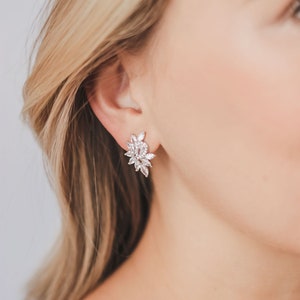 CZ Floral Bridal Earrings, Wedding Earrings, CZ Wedding Earrings, Bridal Earrings, Floral Bridal Earrings, Floral Wedding Earrings ~ JE-4201