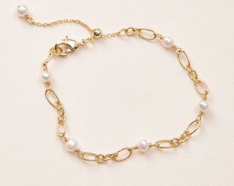 Gold Link Bracelet • Paper Clip Bracelet • Pearl Link Bracelet • Pearl Wedding Bracelet • Wedding Bracelet • Fashion Bracelet • 4908