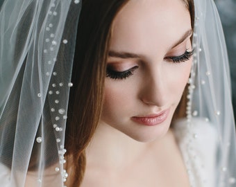 Scattered Pearl Bridal Veil • Pearl Wedding Veil • Wedding Veil • Ivory Veil • Fingertip Veil • Cathedral Length Wedding Veil • 5115