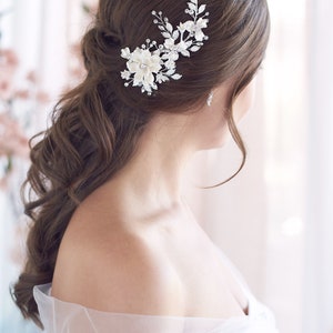 Ivory Floral Hair Clip, Bridal Hair Accessory, Bridal Hair Clip, Floral Bridal Clip, Wedding Headpiece, Bridal Hair Piece, Hair Clip 2274 image 7