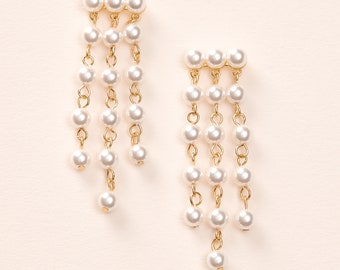 Pearl & Chain Drop Earrings • Pearl Dangle Earrings • Pearl Bridal Earrings • Pearl Wedding Earrings • Wedding Earrings •4457