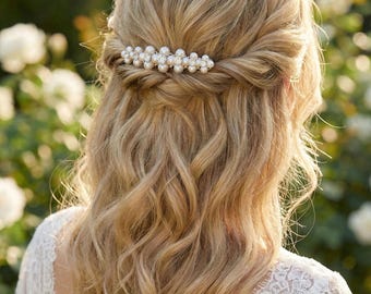 Pearl and Rhinestone Hair Clip • Wedding Headpiece • Modern Hair Clip • 2562