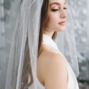 Cathedral Wedding Veil, Scattered Pearl Bridal Veil, Scattered Pearl Wedding Veil, Cathedral Wedding Veil, Ivory Veil, Fingertip Veil 5102 image 5