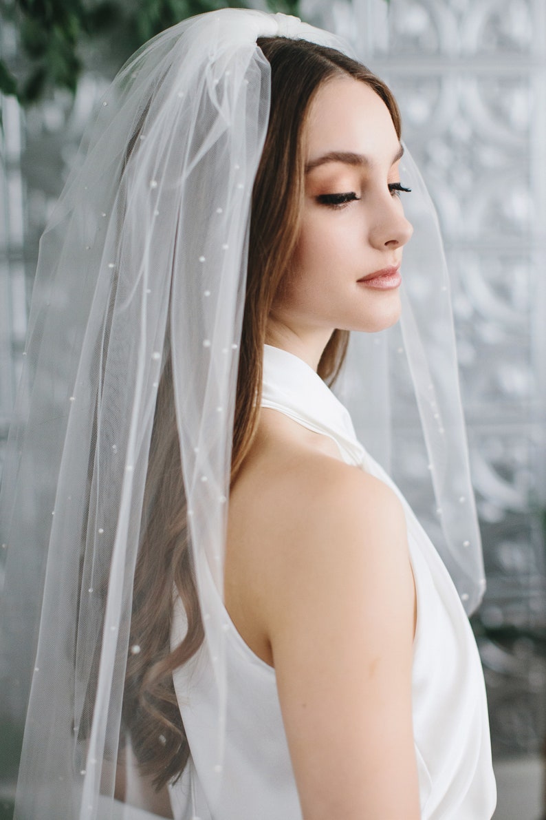 Cathedral Wedding Veil, Scattered Pearl Bridal Veil, Scattered Pearl Wedding Veil, Cathedral Wedding Veil, Ivory Veil, Fingertip Veil 5102 image 5