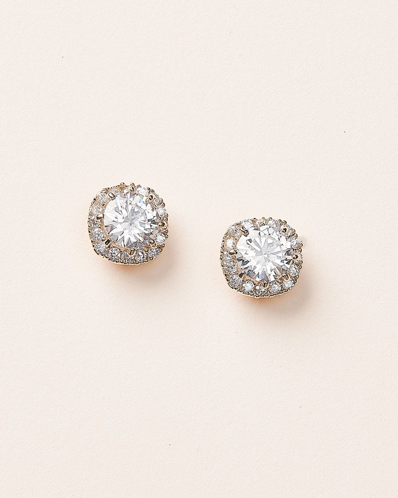 Halo Bridal Studs, CZ Studs, Bridal Stud Earrings, Cubic Zirconia Studs, CZ Stud Earrings, Halo Stud Earring, Round Studs, Halo Earring4175 image 3