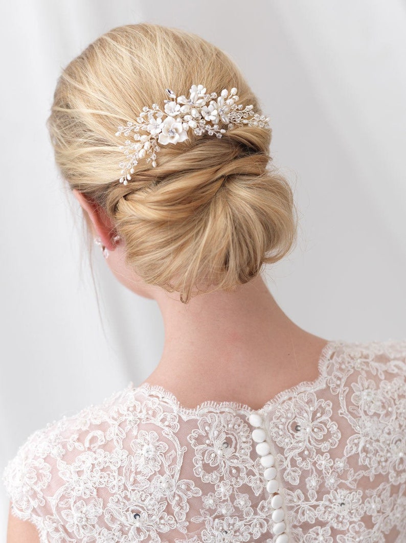 Floral Bridal Hair Comb Flower Side Comb Pearl Hair Comb Etsy