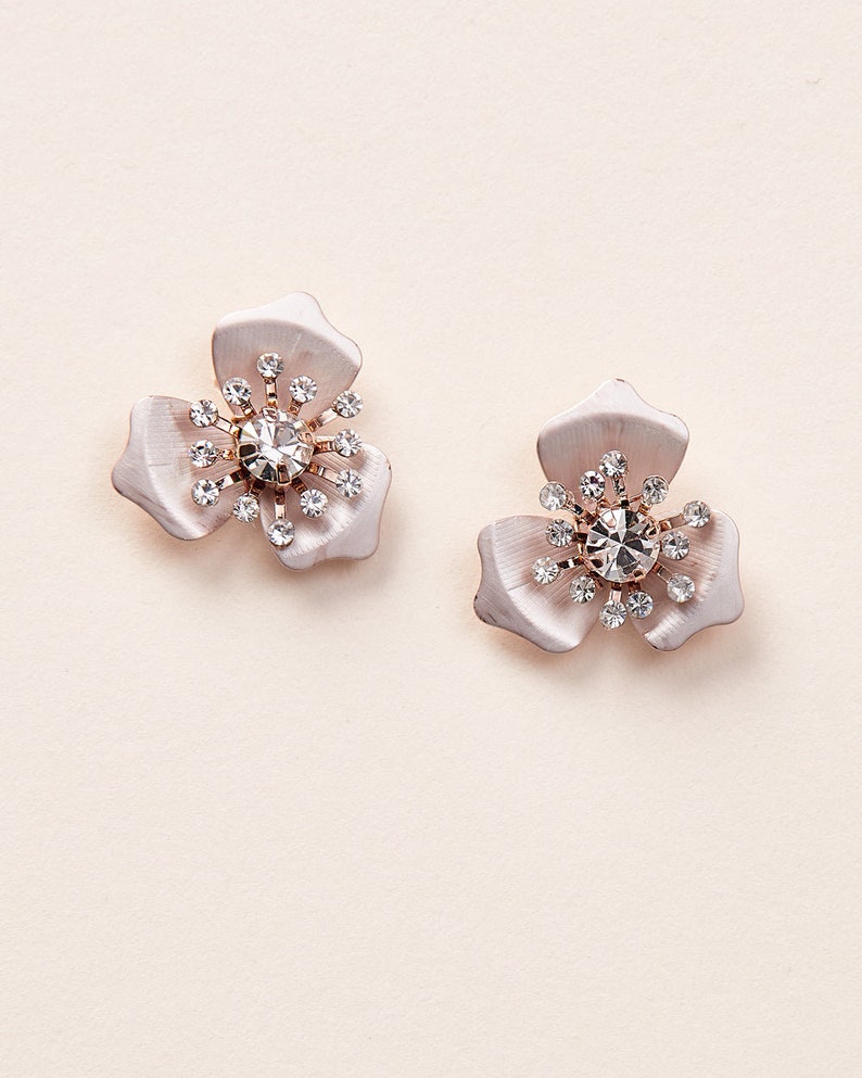 Floral Bridal Stud Earrings Floral Wedding Earrings Flower Stud Earrings Floral Studs Crystal Floral Studs Wedding Studs 4198 image 7