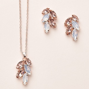 Rose Gold Floral Bridal Jewelry Set Floral Wedding Jewelry Opal Wedding Earrings & Necklace Bridal Jewelry Jewelry for Bride 1728 image 1