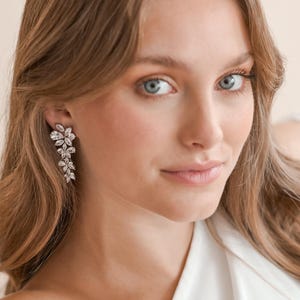 Silver Bridal Earrings, CZ Wedding Earrings, CZ Earrings, Silver Earrings, Rhinestone Earrings, Earrings, Bridal Earrings ~ JE-1128 image 3