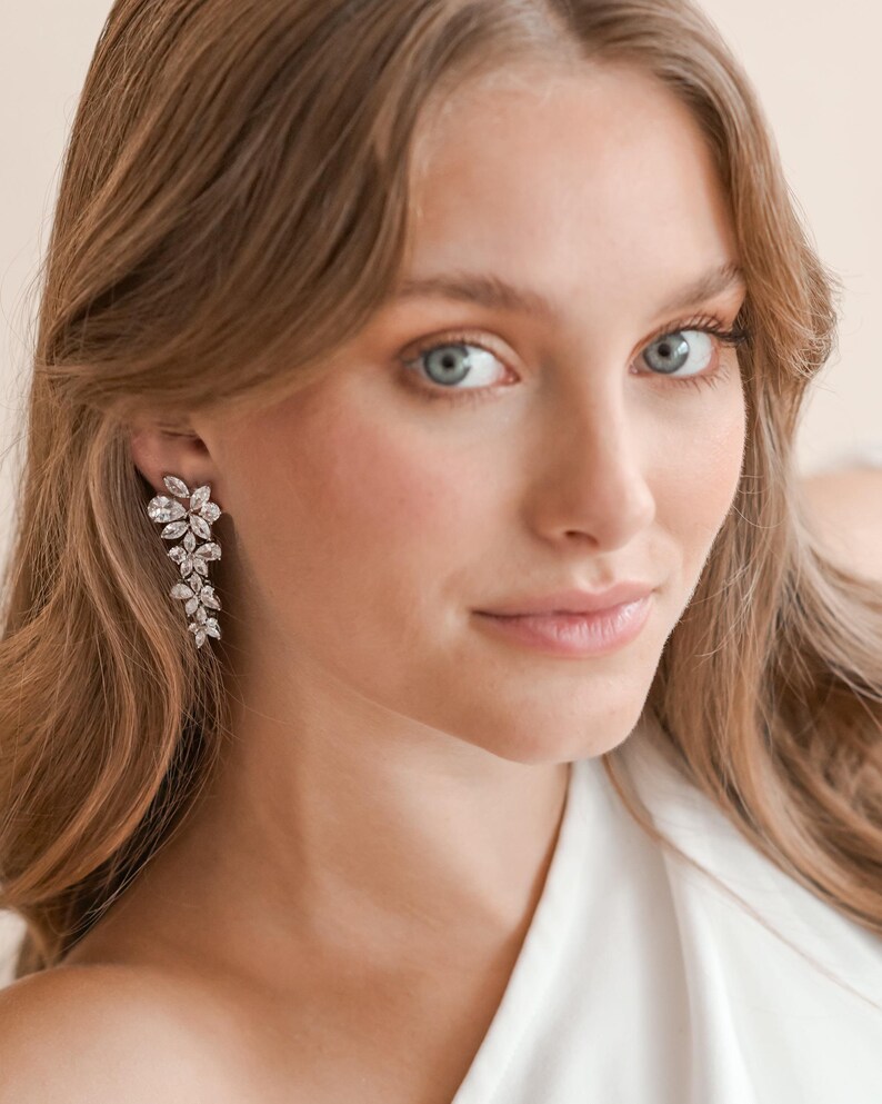 Silver Bridal Earrings, CZ Wedding Earrings, CZ Earrings, Silver Earrings, Rhinestone Earrings, Earrings, Bridal Earrings ~ JE-1128 image 3