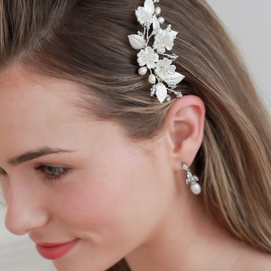 Peigne de mariée doré, peigne de mariage perles et cristal, peigne de mariée floral, peigne de perles d'eau douce, petit peigne de mariage, peigne à cheveux de mariée floral 2476 image 3