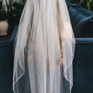 Pearl Wedding Veil, Crystal Bridal Veil, Beaded Veil, Ivory Veil, White Veil, Elbow Veil, Fingertip Veil, Cathedral Veil, Bridal Veil5008 image 3