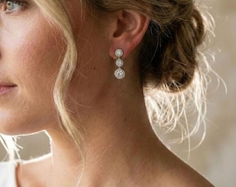 CZ Dangle Earrings • Wedding Bridal Jewelry • Silver or Gold Options • 4557