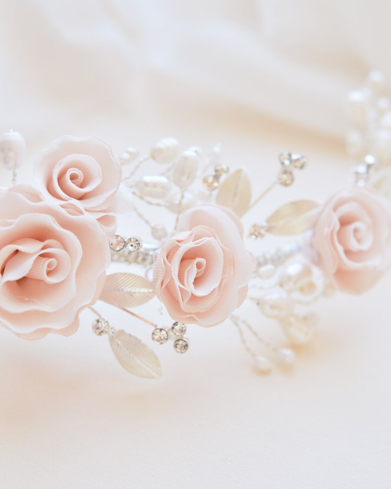 Blush Flower Hair Clip Floral Wedding Hair Clip Pearl Bridal Etsy