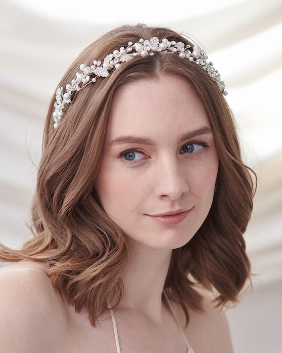 Pearl & Crystal Bridal Headband • Delicate Bridal Headband  display picture 2