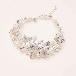 Floral Wedding Bracelet, Pearl & Crystal Bridal Bracelet, Floral Bridal Bracelet, Floral Pearl Wedding Bracelet, Pearl Bridal Bracelet4881 image 2