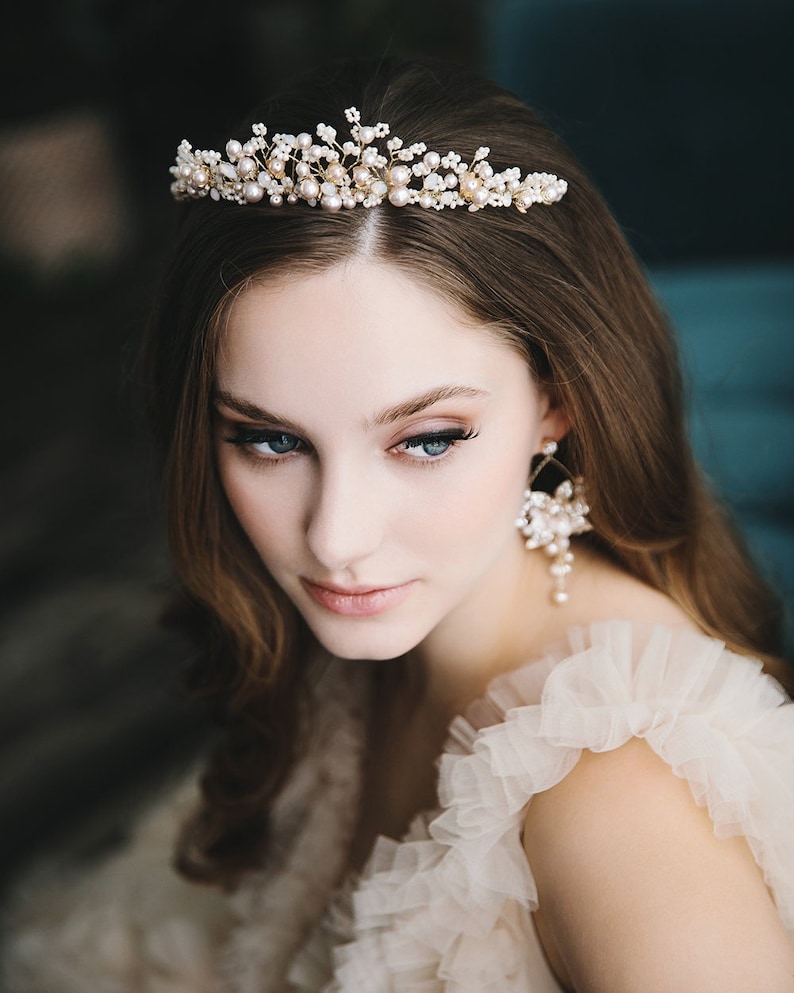 Gold & Champagne Wedding Tiara Statement Bridal Headpiece Wedding Crown Floral Bridal Crown Wedding Tiara Floral Crown 3448 image 1