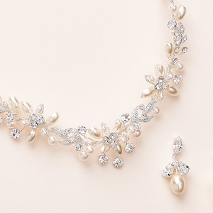 Pearl Jewelry Set, Pearl Bridal Jewelry, Pearl Wedding Jewelry, Rhinestone & Pearl Jewelry Set, Bridal Accessories, Wedding Jewelry JS-1637 image 5