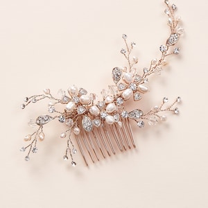 Pettine per capelli da sposa in cristallo, pettine per capelli da sposa con perle, pettine da sposa, pettine per capelli con perle, pettine per capelli per matrimonio, pezzo di capelli da sposa, accessorio per capelli 2051 immagine 3