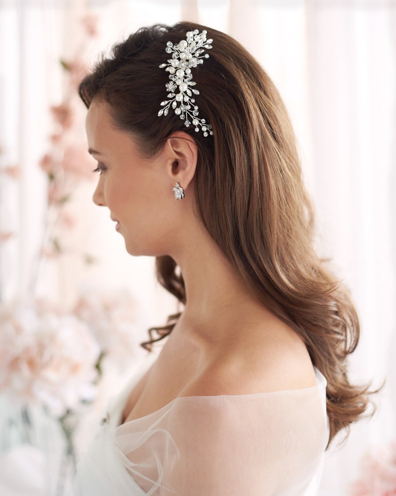 Perlen & Kristall Brautkamm Floraler Hochzeit Kristall Kamm Braut Kopfschmuck Gold Hochzeit Kamm Silberner Brautkamm Rosegold Kamm 2293 Bild 5