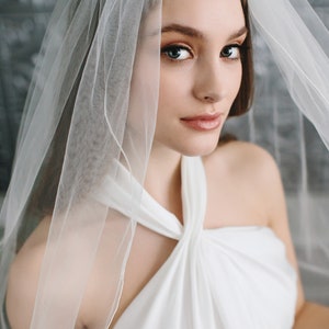 1-Layer Pencil Edge Wedding Veil • Light Ivory Bridal Veil • Fingertip, Elbow or Knee • VB-422 image 3