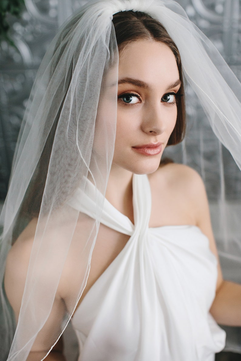 1-Layer Pencil Edge Wedding Veil • Light Ivory Bridal Veil • Fingertip, Elbow or Knee • VB-422 image 3