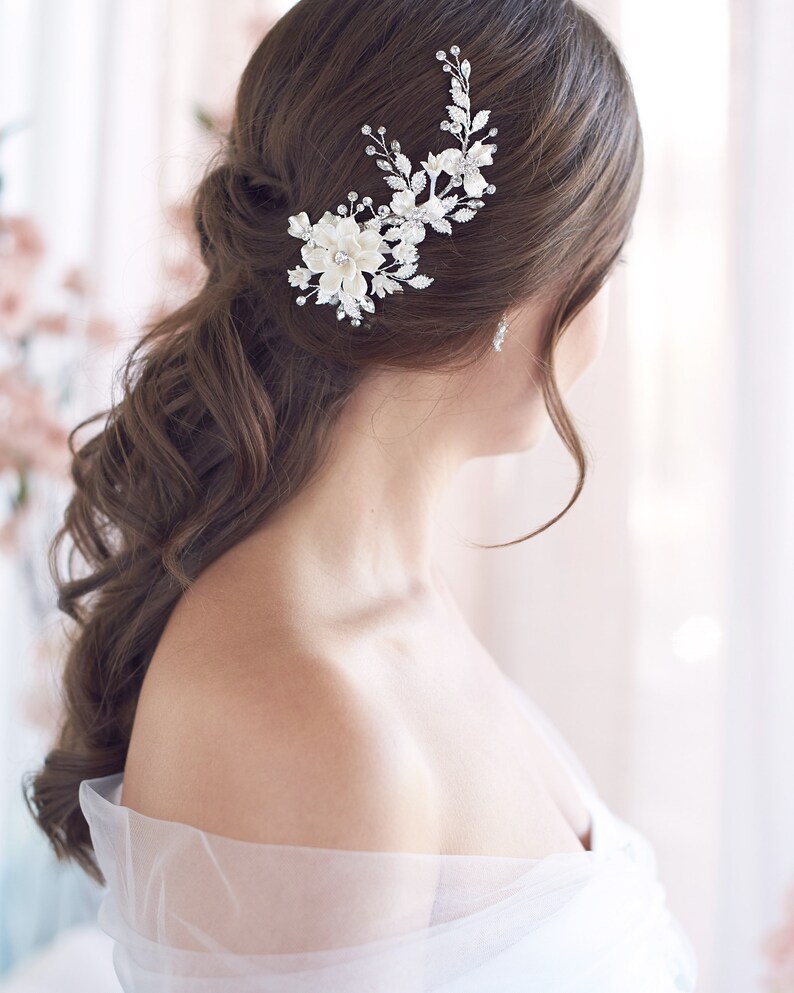 Crystal Bridal Hair Clip Floral Bridal Clip Flower Wedding Etsy