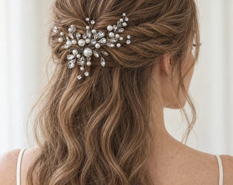 Wedding Hair Clips, Bridal Comb, Rhinestone and Pearl Updo Accessory for Bride ~2569