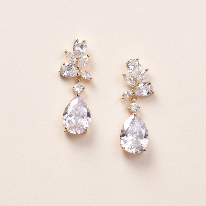 Silver Bridal Earrings, Gold Wedding Earrings, Bridal Earrings, Wedding Jewelry, Gold CZ Bridal Earrings, Bridal Jewelry, Wedding 4161 image 1