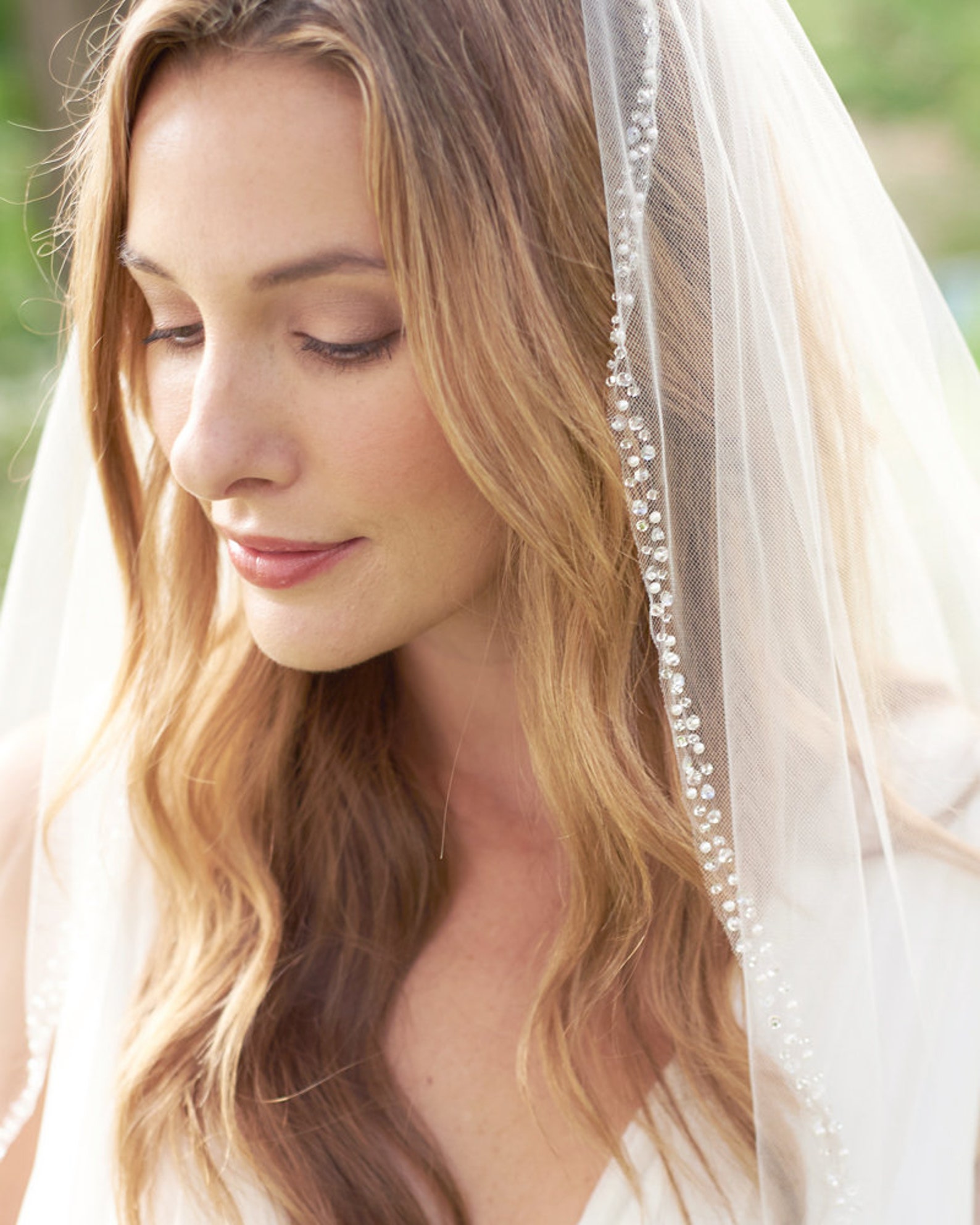 Pearl Wedding Veil Crystal Bridal Veil Beaded Veil Ivory Etsy