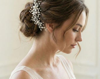 Floral Pearl & Rhinestone Crystal Bridal Clip • Wedding Hair Accessory • Floral Hair Clip • 2566