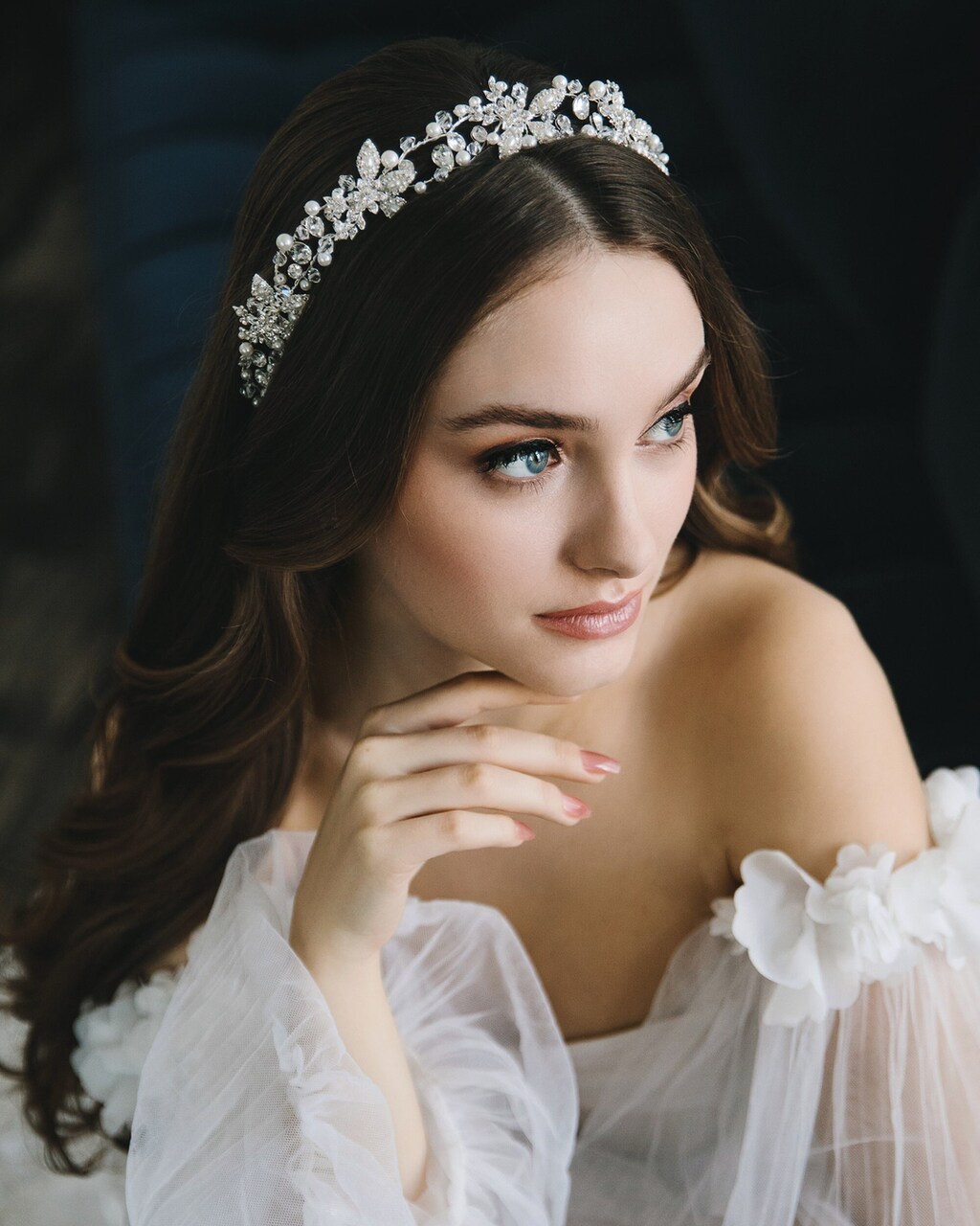 Cerchietto Sposa Perlato Oro Con Cristalli, Fermaglio Accessorio Capelli Per Matrimonio