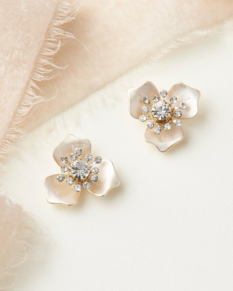 Floral Bridal Stud Earrings Floral Wedding Earrings Flower Stud Earrings Floral Studs Crystal Floral Studs Wedding Studs 4198 image 5