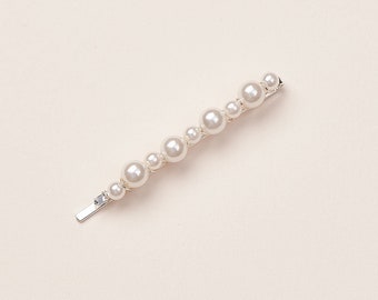 Set of 2 Pearl Bobby Pins • Bridal Hairpins • Pearl Wedding Accessory • Pearl Barrettes • Silver Hairpins • 2869