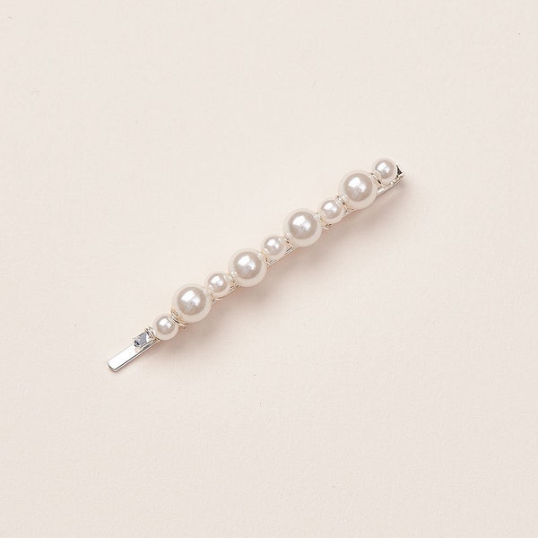 Set of 2 Pearl Bobby Pins • Bridal Hairpins • Pearl Wedding Accessory • Pearl Barrettes • Silver Hairpins • 2869