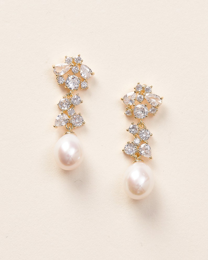 CZ Pearl Wedding Earrings Freshwater Pearl Bridal Earrings | Etsy
