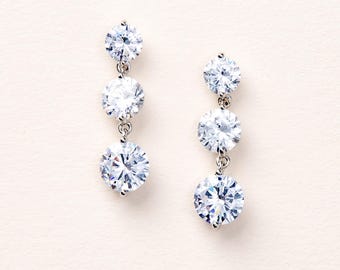 CZ Dangle Earrings • Wedding Silver Jewelry • Bridal Statement Drop • 4548