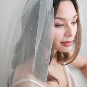 Scattered Rhinestone Wedding Veil, Rhinestone Bridal Veil, Wedding Veil, Light Ivory Veil, Fingertip Veil, Veil for Bride, Bridal Veil ~5103