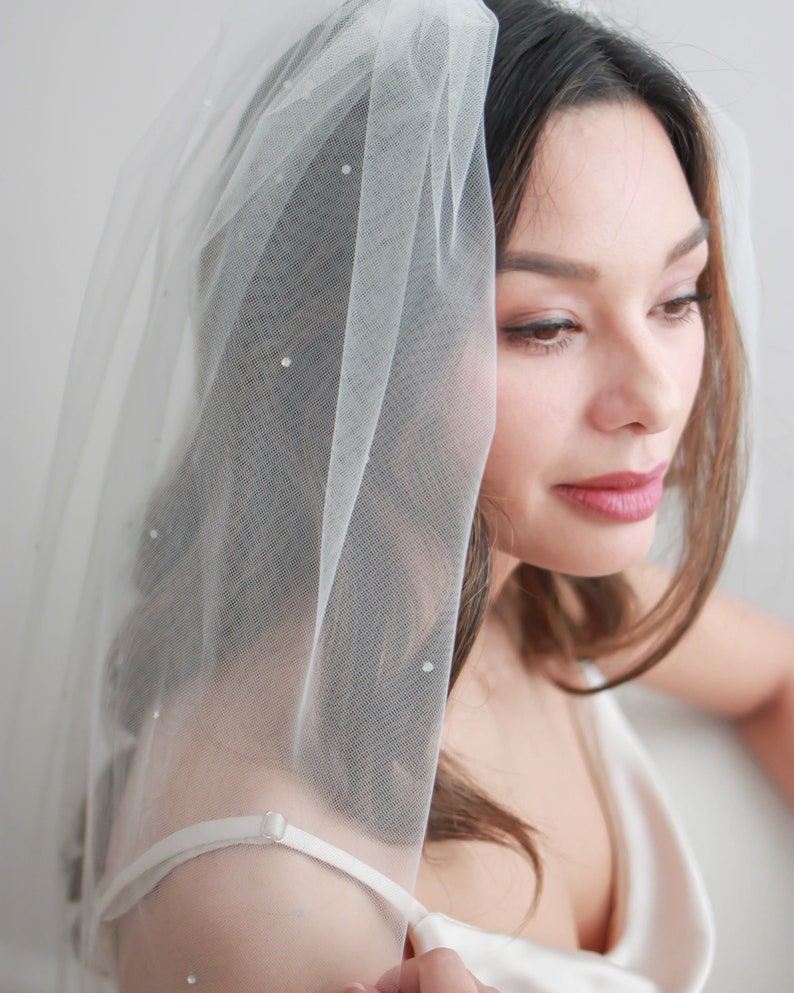 Scattered Rhinestone Wedding Veil, Rhinestone Bridal Veil, Wedding Veil, Ivory Veil, Fingertip Veil, Veil for Bride, Bridal Veil 5103 image 1