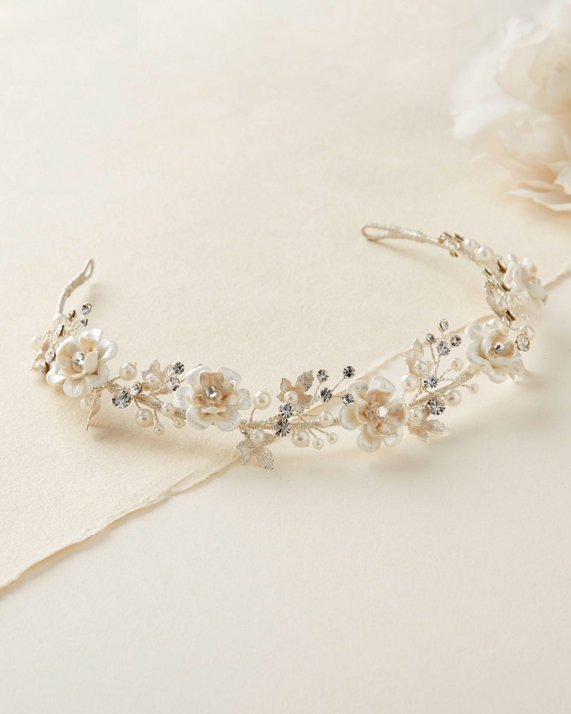 Floral Bridal Headband Flower Wedding Headband Pearl Bridal | Etsy
