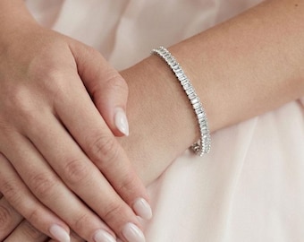 CZ Wedding Bracelet • Cubic Zirconia Bracelet for Bride • CZ Tennis Bracelet • Silver or Gold CZ Tennis Bracelet • 4938