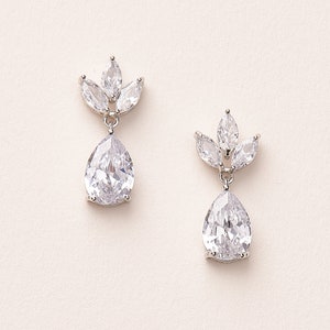 Crystal Bridal Earrings, CZ Wedding Earrings, Bridal Jewelry, Silver Wedding Jewelry, Crystal Bridal Jewelry, CZ Bridal Earrings~JE-4163