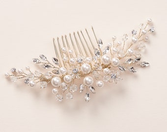 Pearl & Crystal Bridal Comb • Floral Wedding Crystal Comb • Bridal Headpiece • Gold Wedding Comb • Silver Bridal Comb • Rose Gold Comb •2293