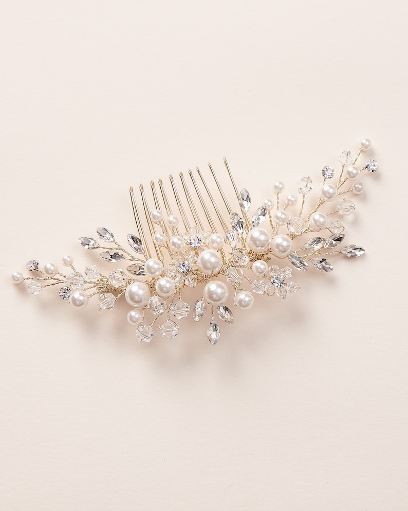 Pearl & Crystal Bridal Comb Floral Wedding Crystal Comb image 1