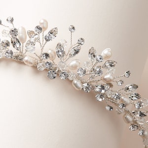 Pearl & Crystal Wedding Tiara, Bridal Tiara, Pearl Wedding Headpiece, Pearl Wedding Tiara, Crystal Wedding Crown, Bridal Headpiece TI-3380 image 3