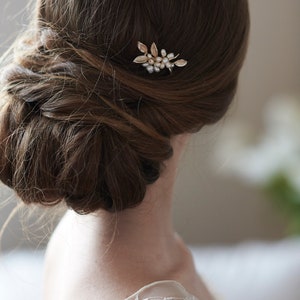 Bridal Hair Pin, Pearl Wedding Hair Pin, Wedding Hair Pin, Gold Bridal Hair Pin, Gold Leaf Wedding Hair Pin, Bridal Hair Accessory TP-2838 image 3