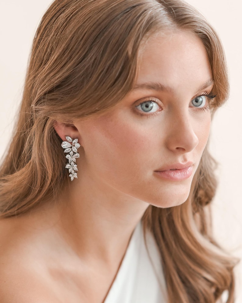 Silver Bridal Earrings, CZ Wedding Earrings, CZ Earrings, Silver Earrings, Rhinestone Earrings, Earrings, Bridal Earrings ~ JE-1128 image 1